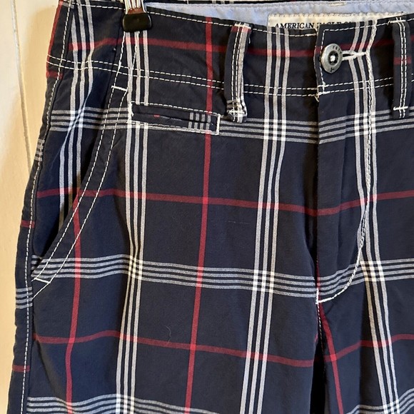 American Eagle Outfitters Mens Plaid Chino Shorts Size 28 Longboard Cotton - Picture 2 of 8